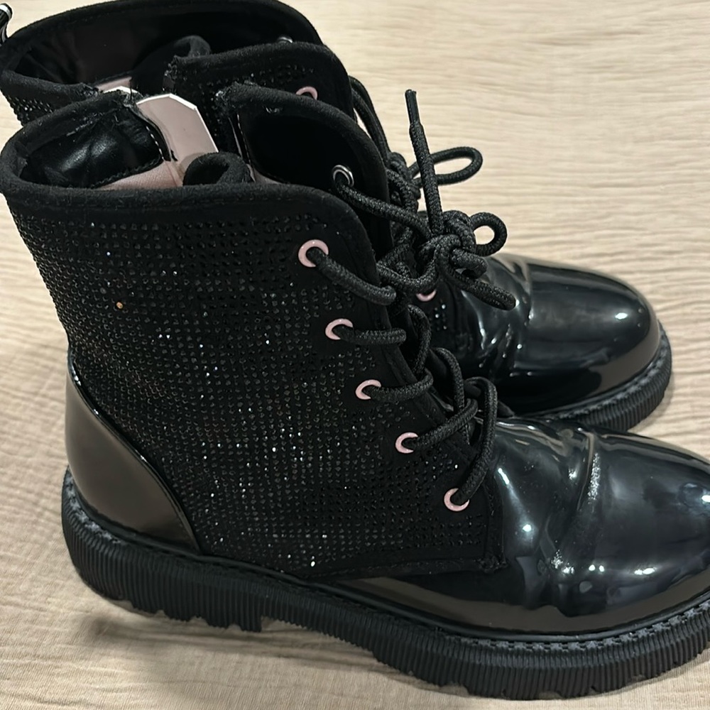 Dkny Black Glitter Combat Boots With Touch Of Pink! S… Gem